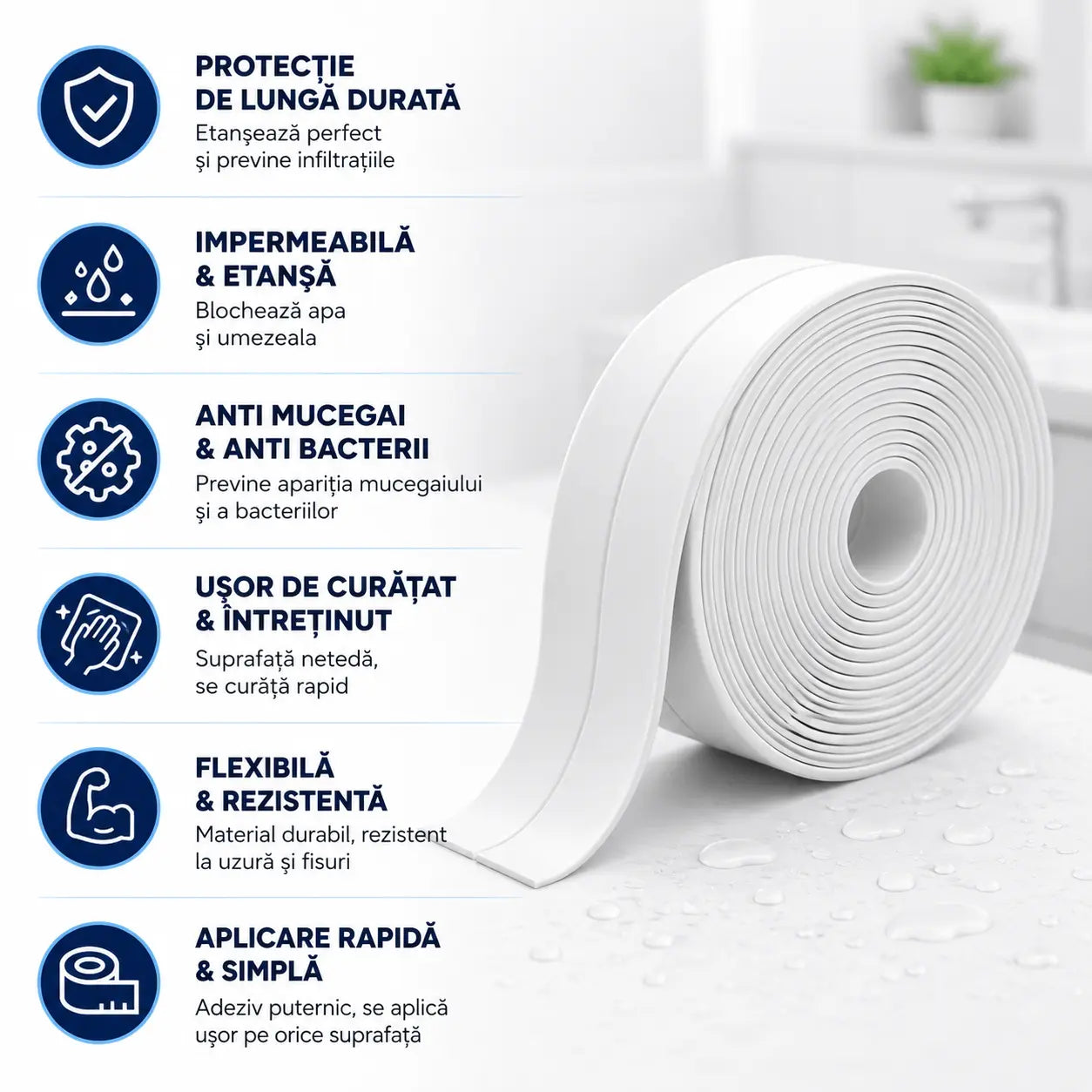 Bandă Impermeabilă de Etanșare Anti-Mucegai