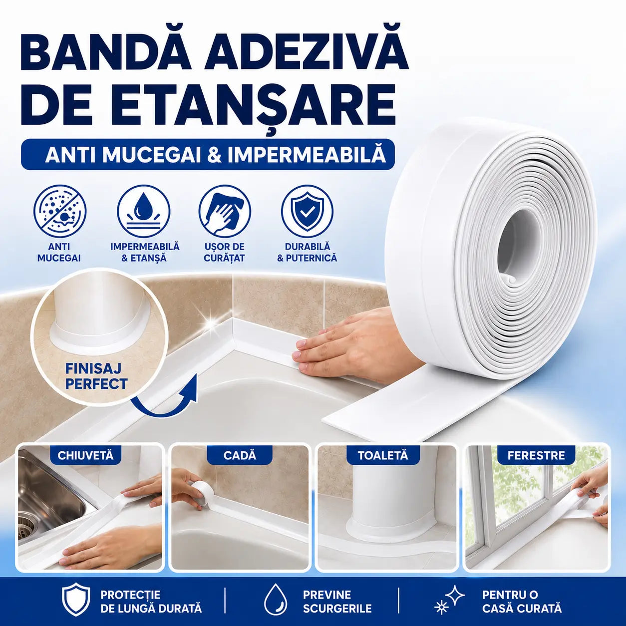 Bandă Impermeabilă de Etanșare Anti-Mucegai